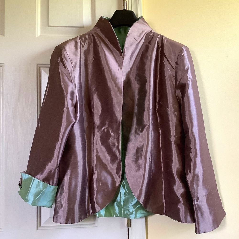 Heidi Daus Luxe Be A Lady Signature Reversible Blazer Mocha/Green SZ 1X